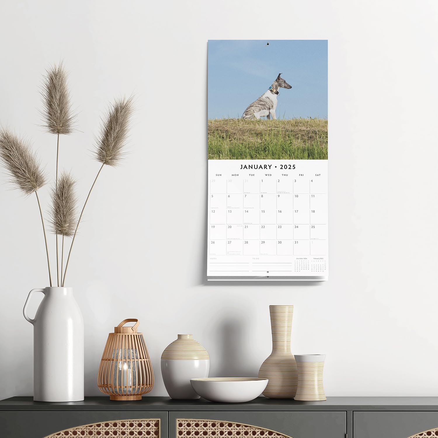 Red Robin 2025 Whippets Monthly Wall Calendar | 12" x 24" Open | Premium Thick & Sturdy Paper | Hangable 12 Month Calendar | Plastic Free | 4 Month Transition Page for 2024