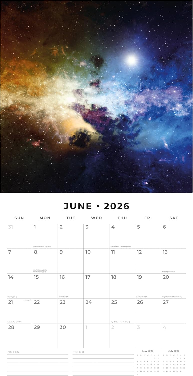 Red Robin 2026 Space Monthly Wall Calendar | 12" x 24" Open | Premium Thick & Sturdy Paper | Hangable 12 Month Calendar | Lined Notes & To Do Area | Vivid Images | Plastic Free