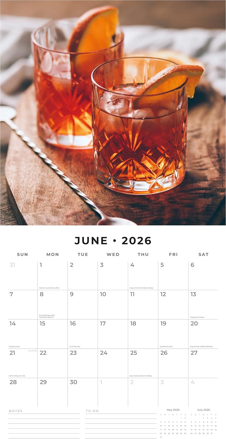 Red Robin 2026 Cocktails Monthly Wall Calendar | 12" x 24" Open | Premium Thick & Sturdy Paper | Hangable 12 Month Calendar | Lined Notes & To Do Area | Vivid Images | Plastic Free