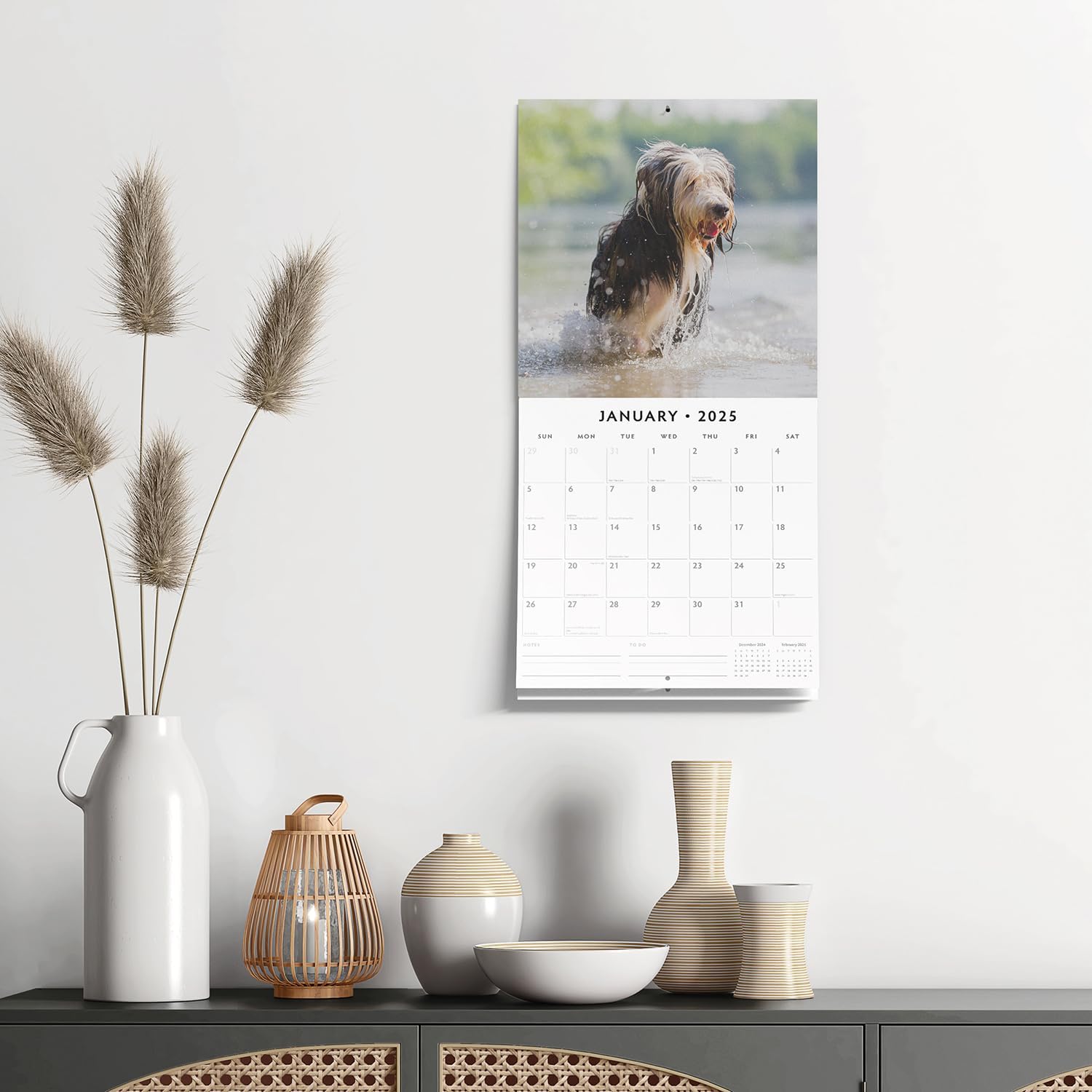 Red Robin 2025 Bearded Collies Monthly Wall Calendar | 12" x 24" Open | Premium Thick & Sturdy Paper | Hangable 12 Month Calendar | Plastic Free | 4 Month Transition Page for 2024