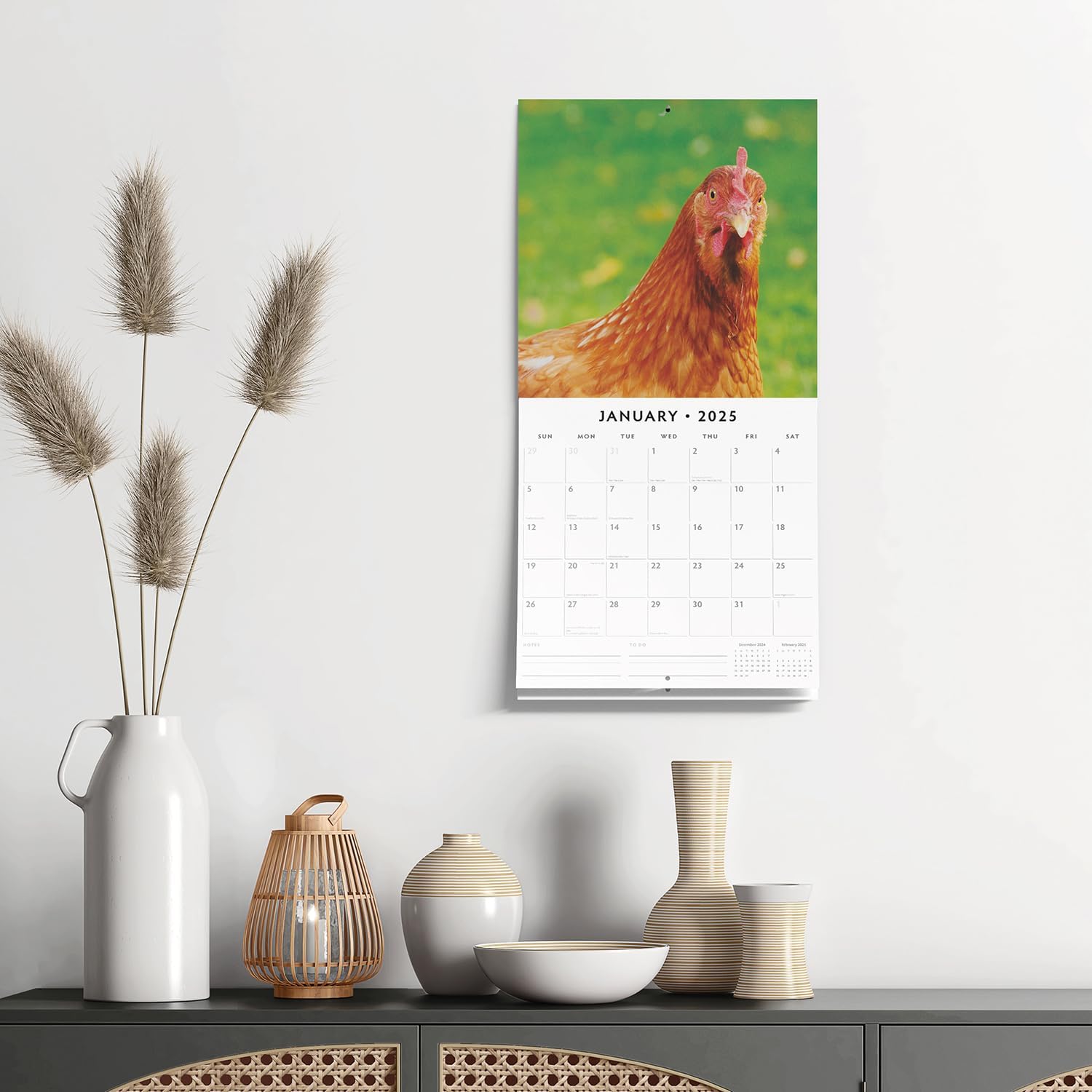 Red Robin 2025 Chickens Monthly Wall Calendar | 12" x 24" Open | Premium Thick & Sturdy Paper | Hangable 12 Month Calendar | Plastic Free | 4 Month Transition Page for 2024