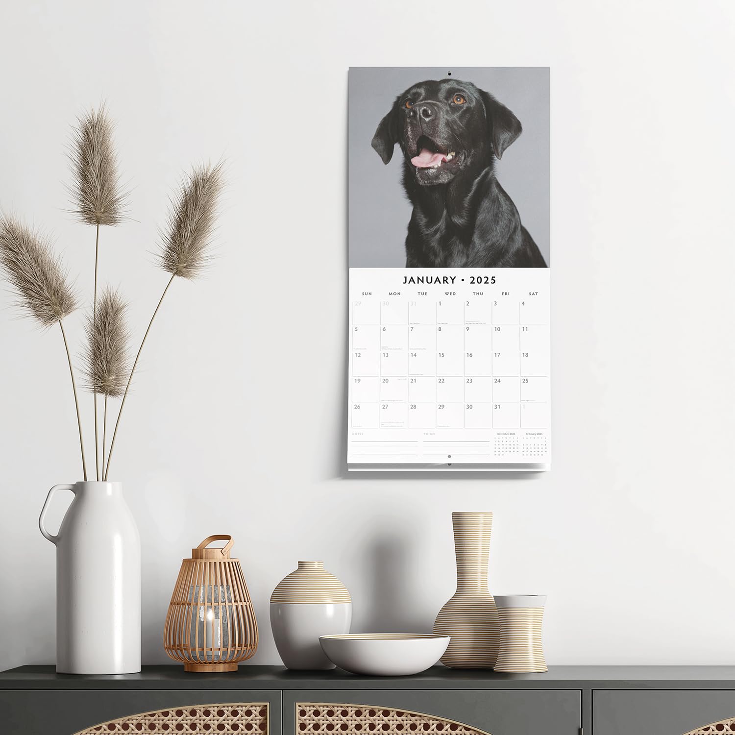 Red Robin 2025 Black Labradors Monthly Wall Calendar | 12" x 24" Open | Premium Thick & Sturdy Paper | Hangable 12 Month Calendar | Plastic Free | 4 Month Transition Page for 2024