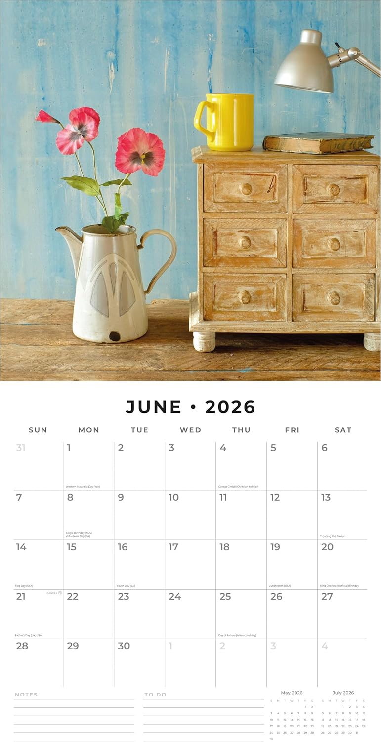 Red Robin 2026 Shabby Chic Monthly Wall Calendar | 12" x 24" Open | Premium Thick & Sturdy Paper | Hangable 12 Month Calendar | Lined Notes & To Do Area | Vivid Images | Plastic Free
