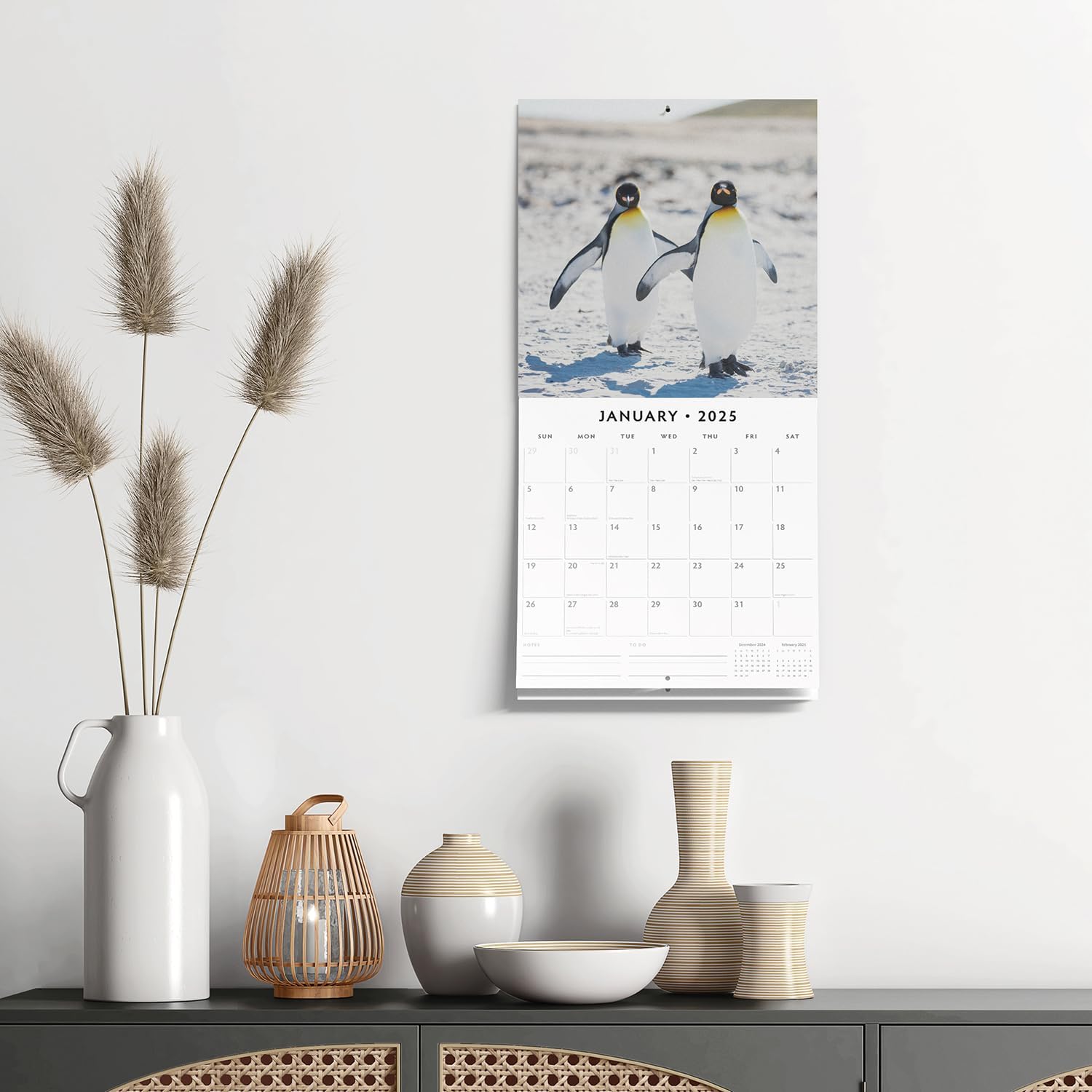 Red Robin 2025 Penguins Monthly Wall Calendar | 12" x 24" Open | Premium Thick & Sturdy Paper | Hangable 12 Month Calendar | Plastic Free | 4 Month Transition Page for 2024