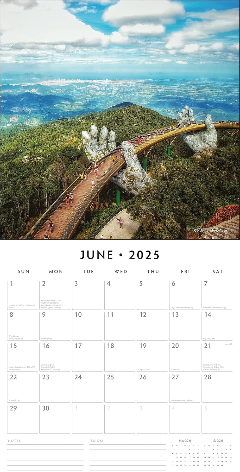 Red Robin 2025 Bridges of the World Monthly Wall Calendar | 12" x 24" Open | Premium Thick & Sturdy Paper | Hangable 12 Month Calendar | Plastic Free | 4 Month Transition Page for 2024