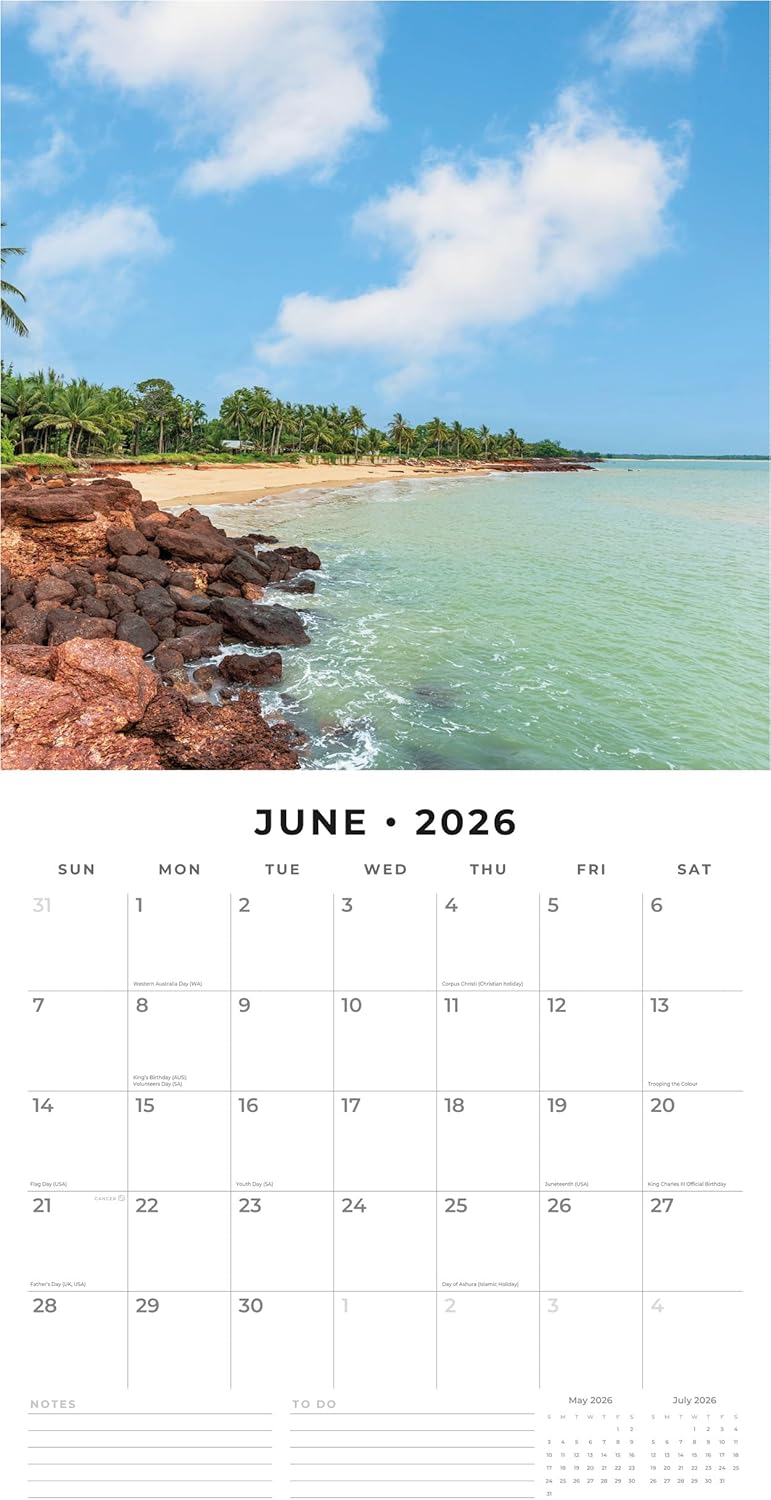 Red Robin 2026 Coastlines of Australia Monthly Wall Calendar | 12" x 24" Open | Premium Thick & Sturdy Paper | Hangable 12 Month Calendar | Lined Notes & To Do Area | Vivid Images | Plastic Free