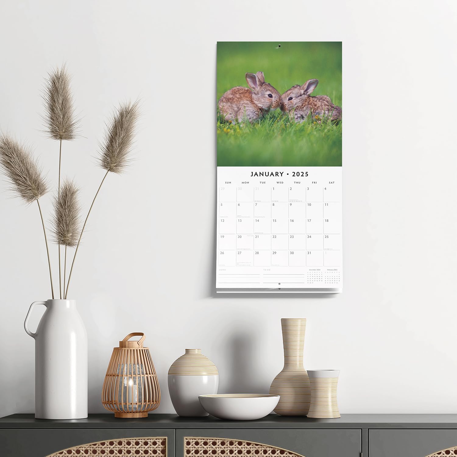 Red Robin 2025 Rabbits Monthly Wall Calendar | 12" x 24" Open | Premium Thick & Sturdy Paper | Hangable 12 Month Calendar | Plastic Free | 4 Month Transition Page for 2024