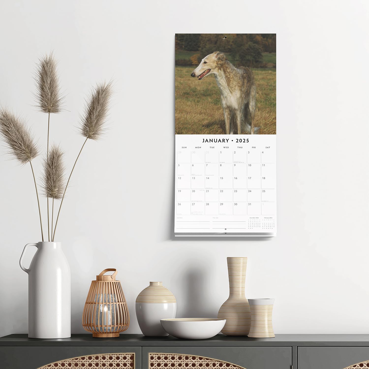 Red Robin 2025 Borzois Monthly Wall Calendar | 12" x 24" Open | Premium Thick & Sturdy Paper | Hangable 12 Month Calendar | Plastic Free | 4 Month Transition Page for 2024