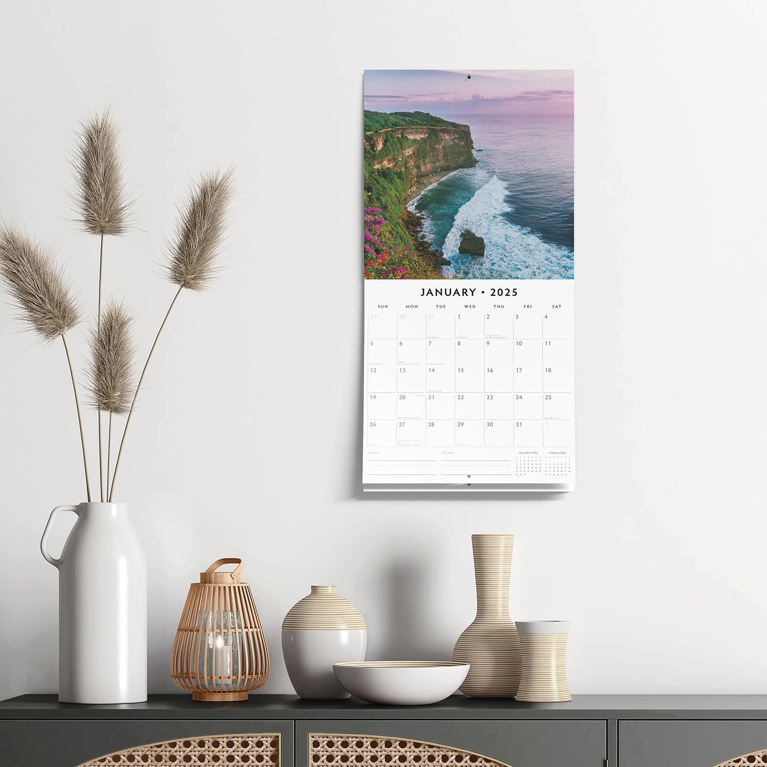 Red Robin 2025 Bali Monthly Wall Calendar | 12" x 24" Open | Premium Thick & Sturdy Paper | Hangable 12 Month Calendar | Plastic Free | 4 Month Transition Page for 2024