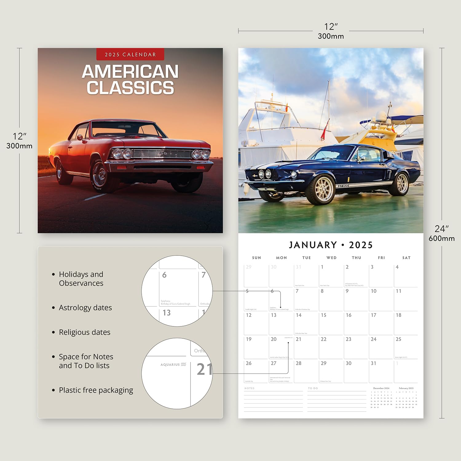 Red Robin 2025 American Classics Monthly Wall Calendar | 12" x 24" Open | Premium Thick & Sturdy Paper | Hangable 12 Month Calendar | Plastic Free | 4 Month Transition Page for 2024