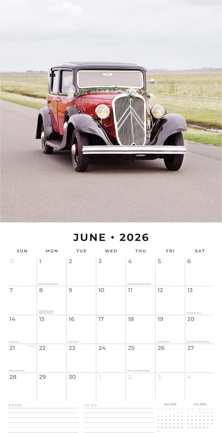 Red Robin 2026 Classic Cars Monthly Wall Calendar | 12" x 24" Open | Premium Thick & Sturdy Paper | Hangable 12 Month Calendar | Lined Notes & To Do Area | Vivid Images | Plastic Free