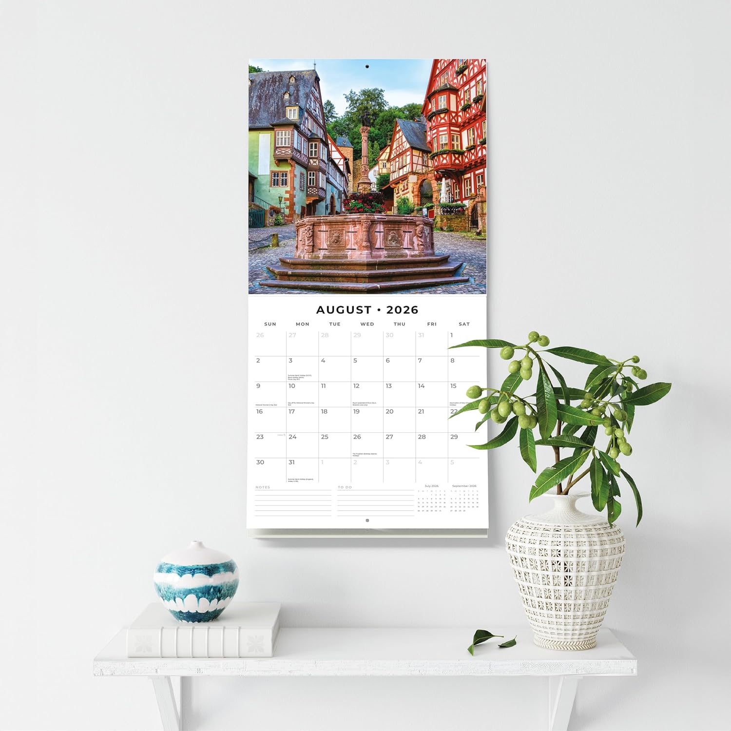Red Robin 2026 Germany Monthly Wall Calendar | 12" x 24" Open | Premium Thick & Sturdy Paper | Hangable 12 Month Calendar | Lined Notes & To Do Area | Vivid Images | Plastic Free