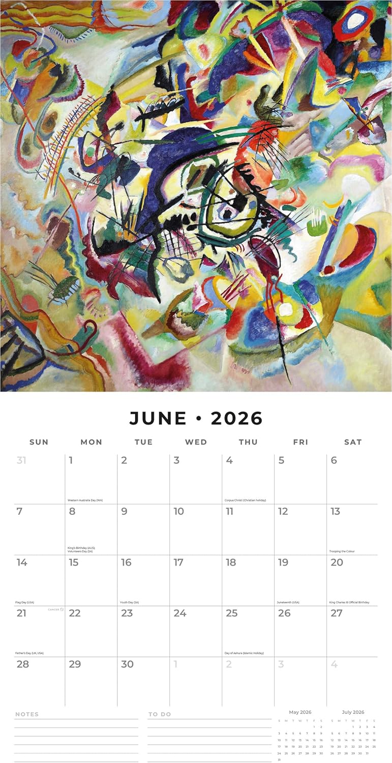 Red Robin 2026 Kandinsky Monthly Wall Calendar | 12" x 24" Open | Premium Thick & Sturdy Paper | Hangable 12 Month Calendar | Lined Notes & To Do Area | Vivid Images | Plastic Free