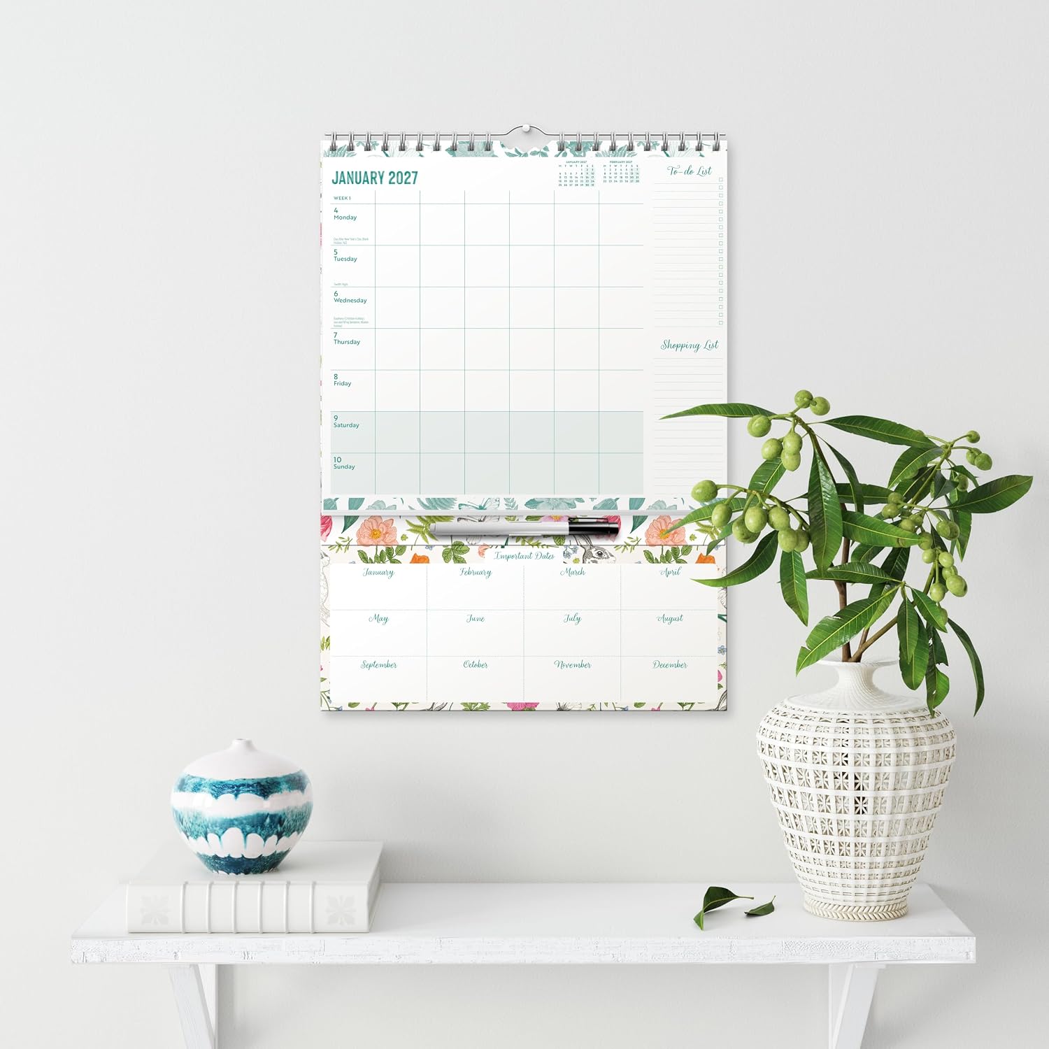 Red Robin 2027 Weekly Family Planner with Pen | 12" x 12"