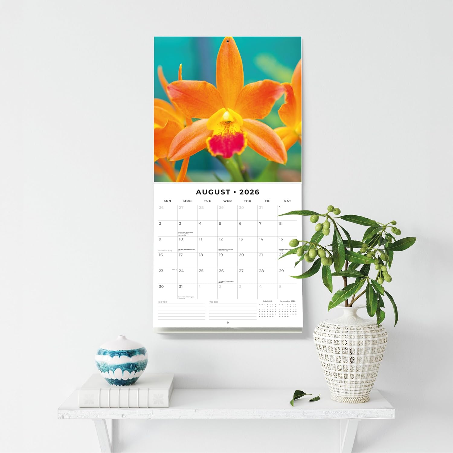 Red Robin 2026 Orchids Monthly Wall Calendar | 12" x 24" Open | Premium Thick & Sturdy Paper | Hangable 12 Month Calendar | Lined Notes & To Do Area | Vivid Images | Plastic Free