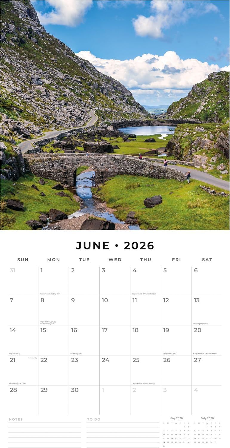 Red Robin 2026 Ireland Monthly Wall Calendar | 12" x 24" Open | Premium Thick & Sturdy Paper | Hangable 12 Month Calendar | Lined Notes & To Do Area | Vivid Images | Plastic Free