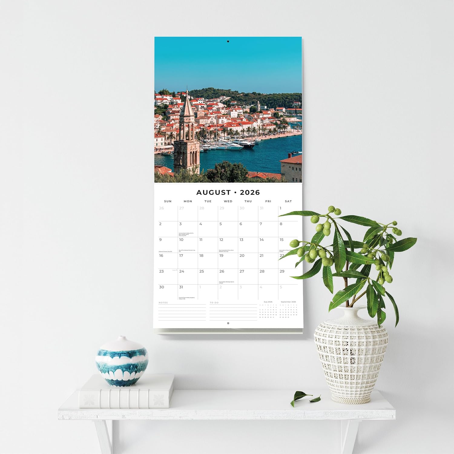 Red Robin 2026 Croatia Monthly Wall Calendar | 12" x 24" Open | Premium Thick & Sturdy Paper | Hangable 12 Month Calendar | Lined Notes & To Do Area | Vivid Images | Plastic Free