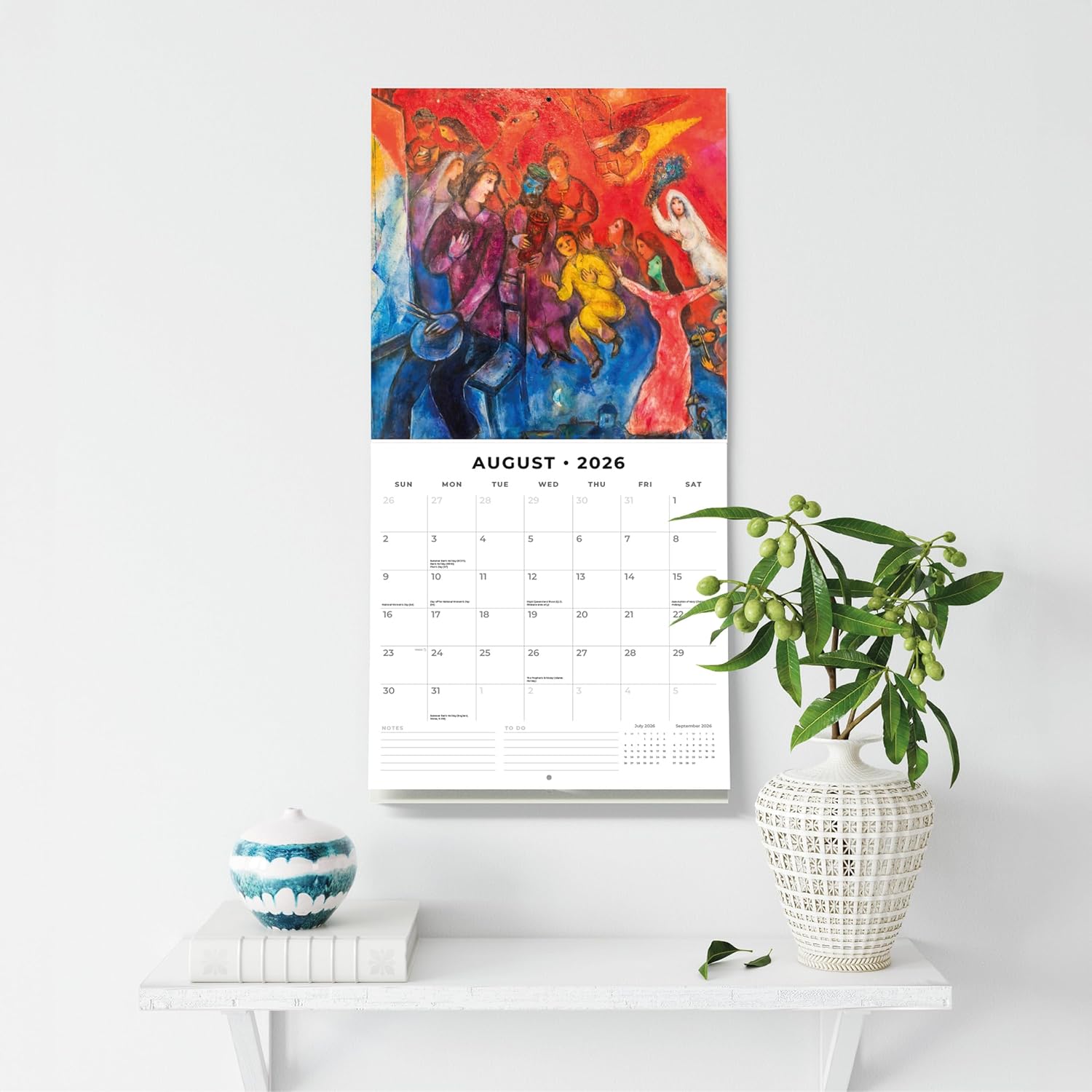 Red Robin 2026 Chagall Monthly Wall Calendar | 12" x 24" Open | Premium Thick & Sturdy Paper | Hangable 12 Month Calendar | Lined Notes & To Do Area | Vivid Images | Plastic Free