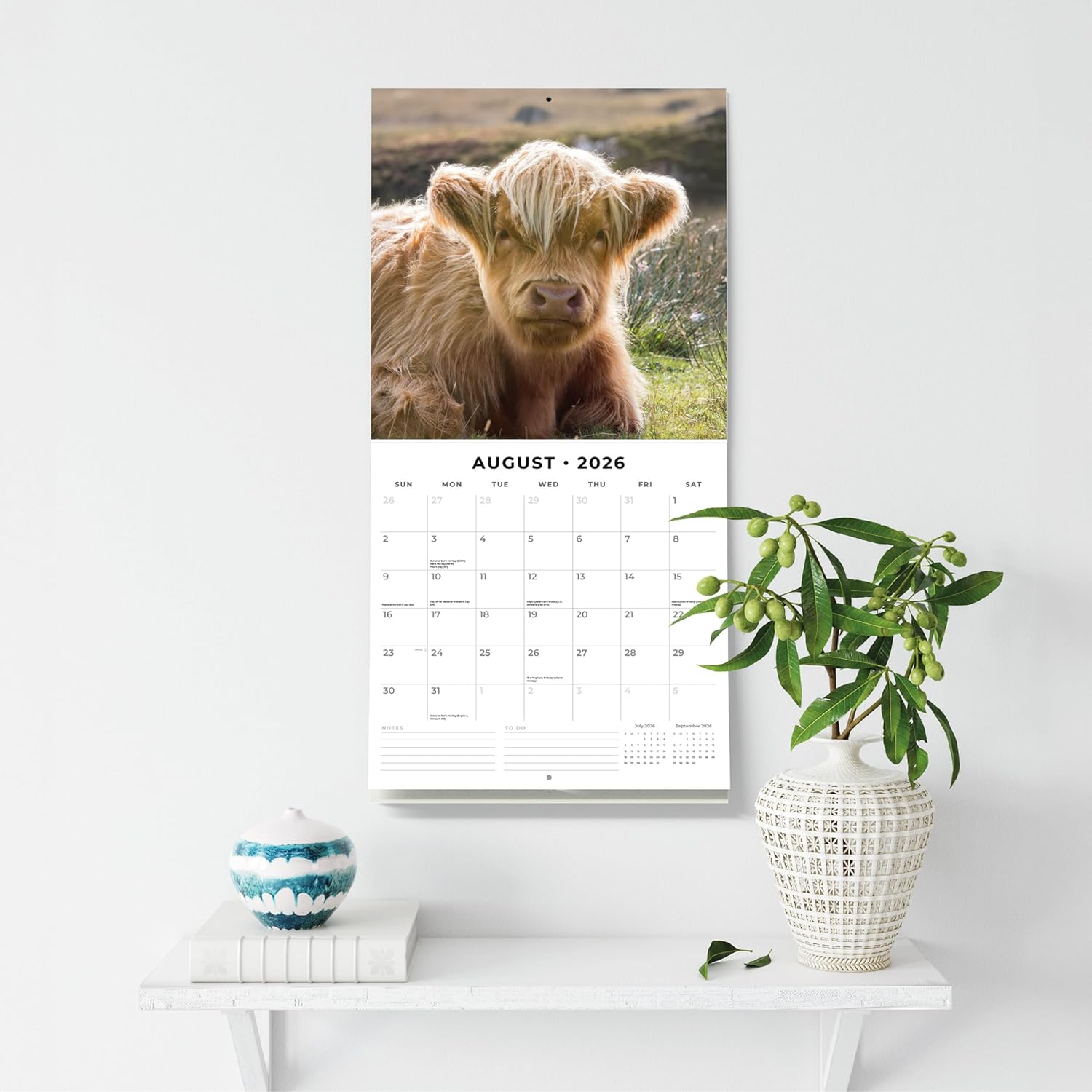 Red Robin 2026 Cows Monthly Wall Calendar | 12" x 24" Open | Premium Thick & Sturdy Paper | Hangable 12 Month Calendar | Lined Notes & To Do Area | Vivid Images | Plastic Free