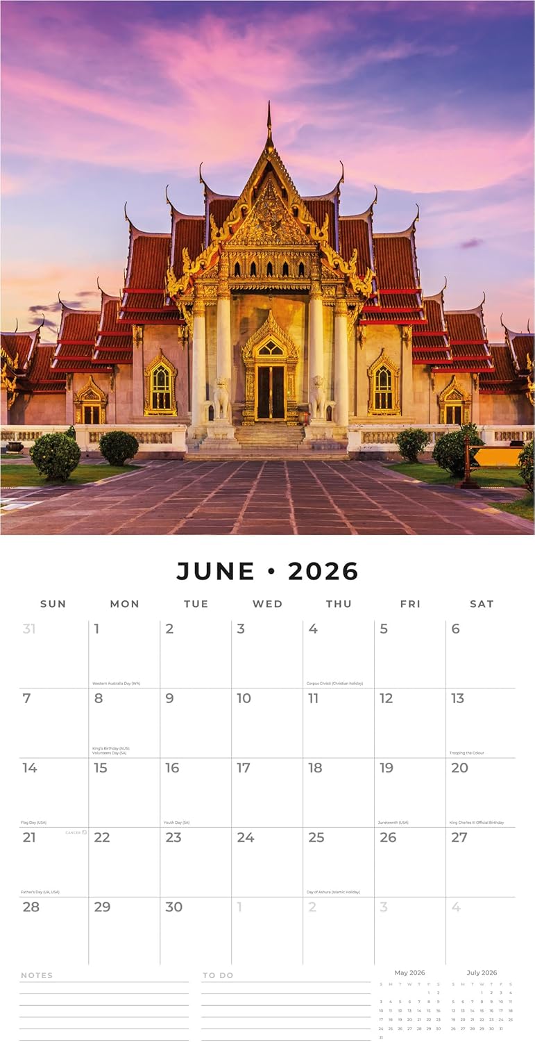 Red Robin 2026 Thailand Monthly Wall Calendar | 12" x 24" Open | Premium Thick & Sturdy Paper | Hangable 12 Month Calendar | Lined Notes & To Do Area | Vivid Images | Plastic Free