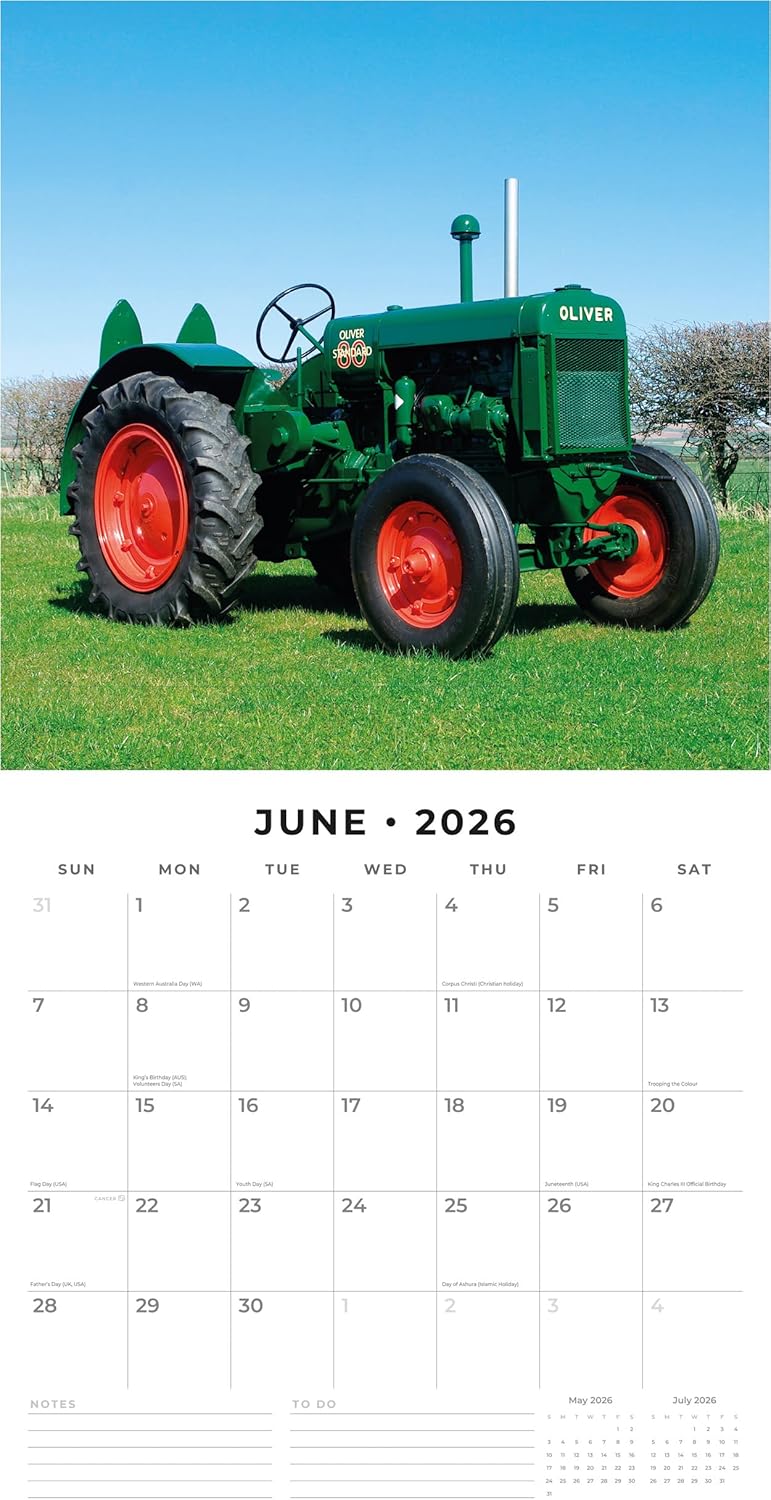 Red Robin 2026 Tractors Monthly Wall Calendar | 12" x 24" Open | Premium Thick & Sturdy Paper | Hangable 12 Month Calendar | Lined Notes & To Do Area | Vivid Images | Plastic Free