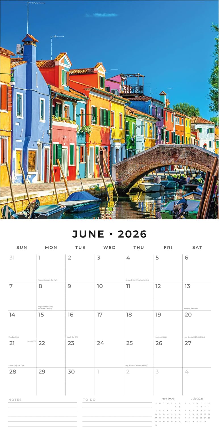 Red Robin 2026 Venice Monthly Wall Calendar | 12" x 24" Open | Premium Thick & Sturdy Paper | Hangable 12 Month Calendar | Lined Notes & To Do Area | Vivid Images | Plastic Free