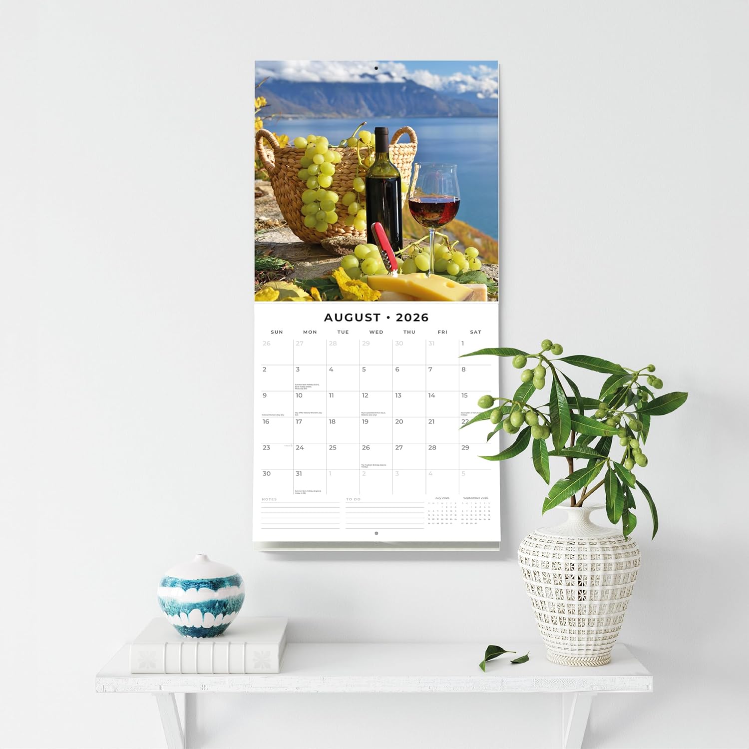 Red Robin 2026 Wine Monthly Wall Calendar | 12" x 24" Open | Premium Thick & Sturdy Paper | Hangable 12 Month Calendar | Lined Notes & To Do Area | Vivid Images | Plastic Free
