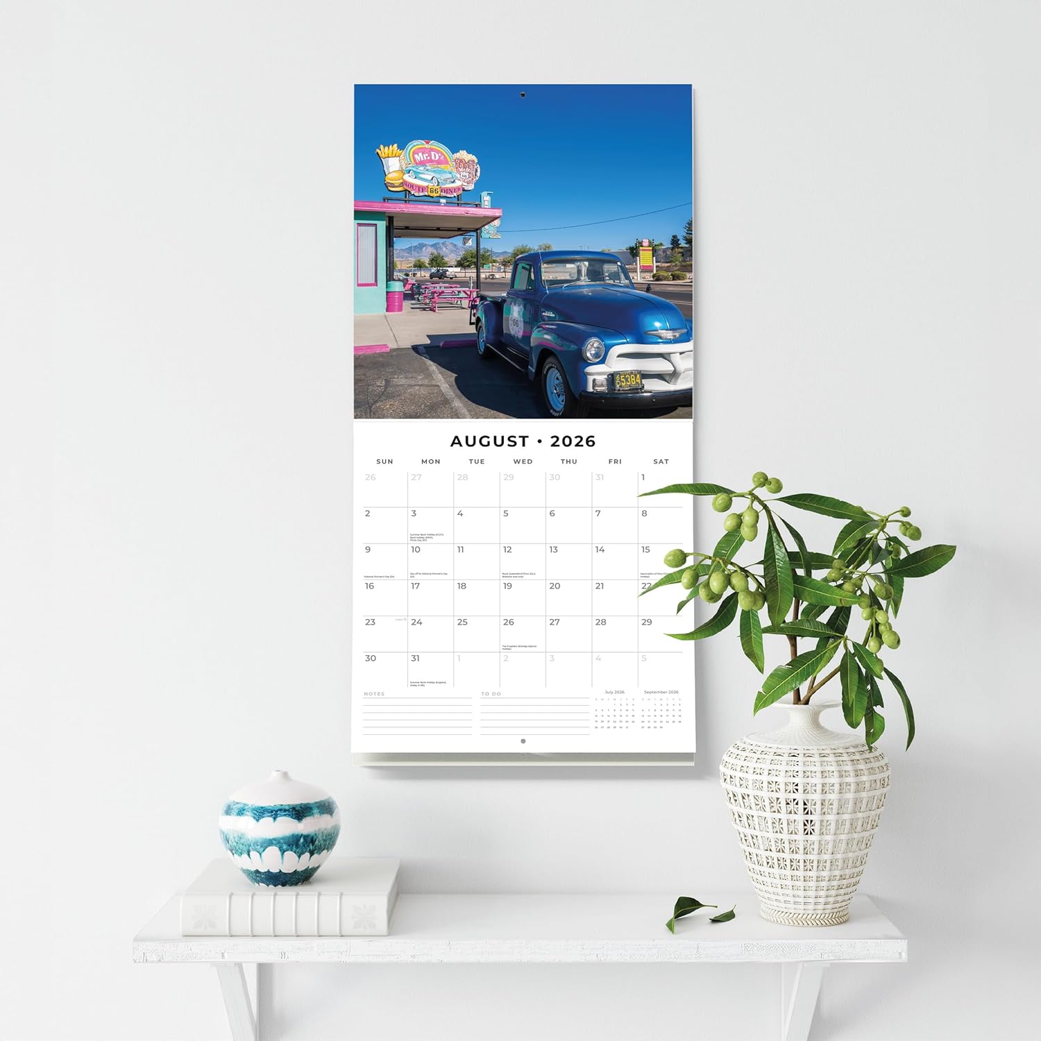 Red Robin 2026 Route 66 Monthly Wall Calendar | 12" x 24" Open | Premium Thick & Sturdy Paper | Hangable 12 Month Calendar | Lined Notes & To Do Area | Vivid Images | Plastic Free