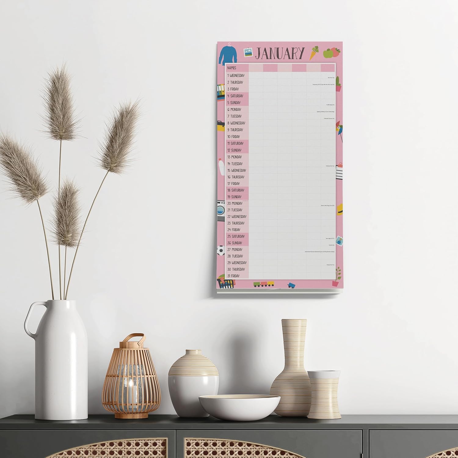 Red Robin 2025 Mom's Organizer Monthly Wall Calendar | 12" x 24" Open | Premium Thick & Sturdy Paper | Hangable 12 Month Calendar | Plastic Free | 4 Month Transition Page for 2024