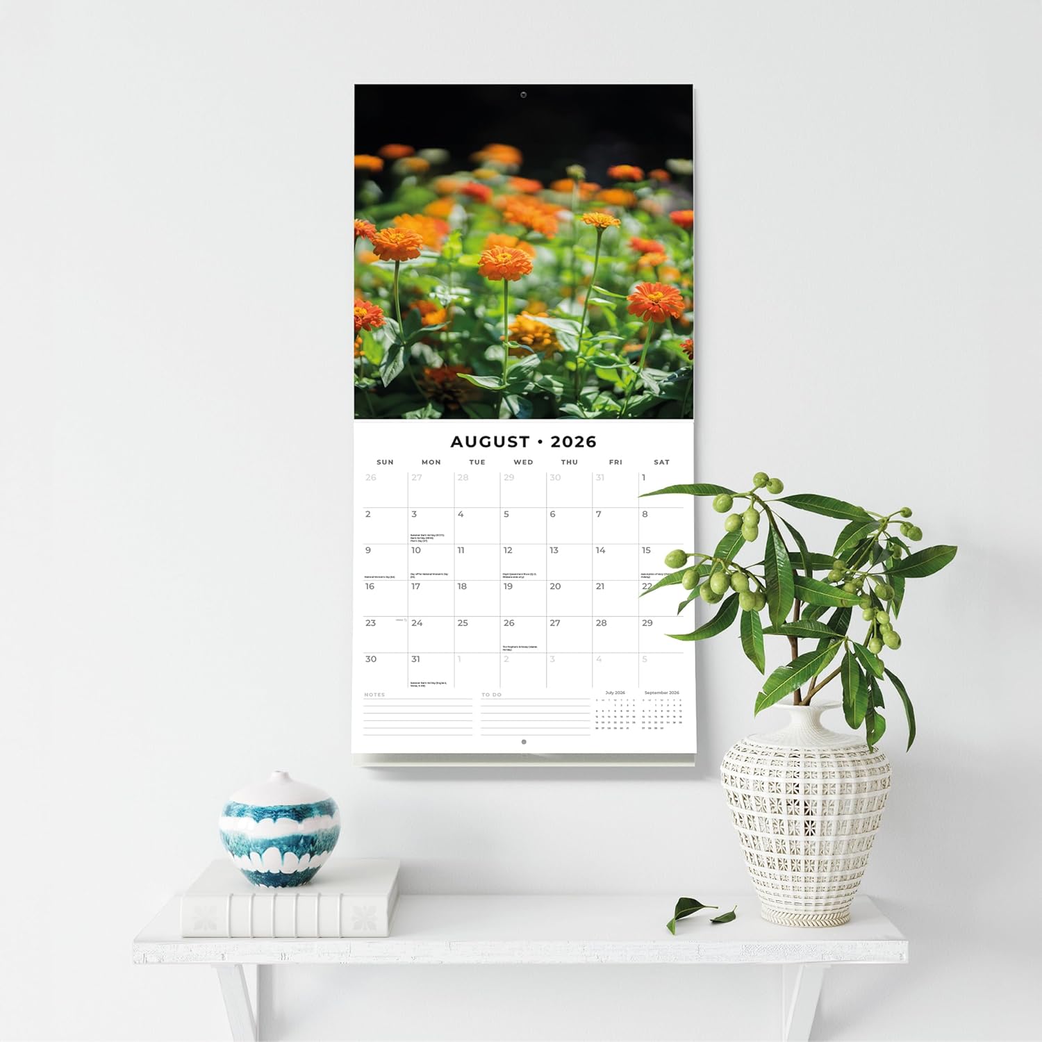Red Robin 2026 Year in Bloom Monthly Wall Calendar | 12" x 24" Open | Premium Thick & Sturdy Paper | Hangable 12 Month Calendar | Lined Notes & To Do Area | Vivid Images | Plastic Free