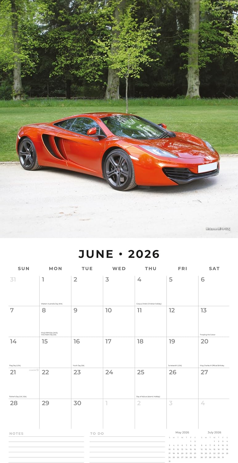 Red Robin 2026 Dream Cars Monthly Wall Calendar | 12" x 24" Open | Premium Thick & Sturdy Paper | Hangable 12 Month Calendar | Lined Notes & To Do Area | Vivid Images | Plastic Free