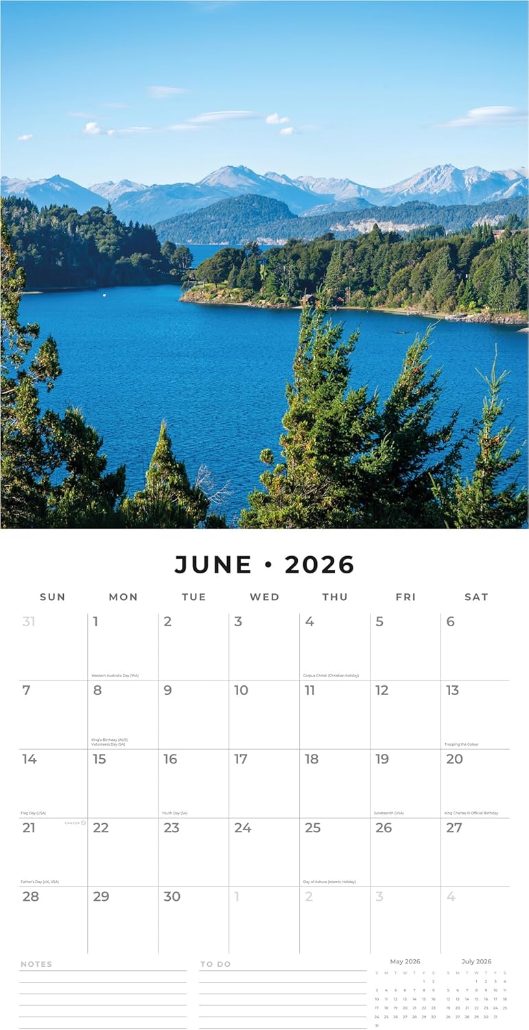 Red Robin 2026 Lakes Monthly Wall Calendar | 12" x 24" Open | Premium Thick & Sturdy Paper | Hangable 12 Month Calendar | Lined Notes & To Do Area | Vivid Images | Plastic Free