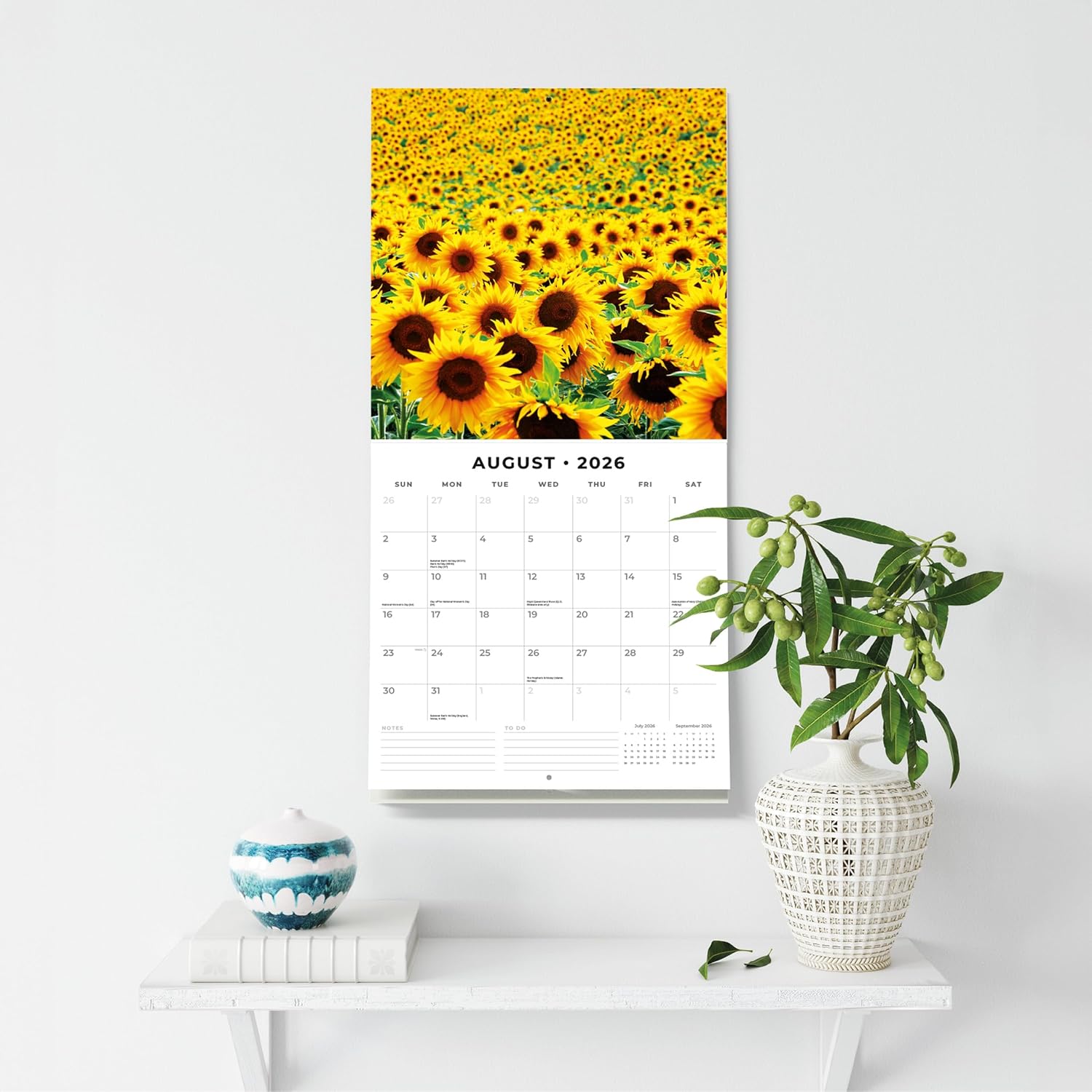 Red Robin 2026 Sunflowers Monthly Wall Calendar | 12" x 24" Open | Premium Thick & Sturdy Paper | Hangable 12 Month Calendar | Lined Notes & To Do Area | Vivid Images | Plastic Free