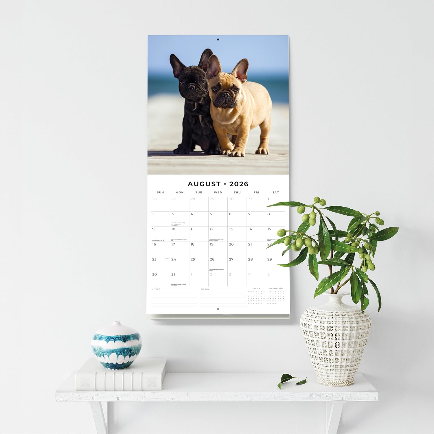 Red Robin 2026 French Bulldogs Monthly Wall Calendar | 12" x 24" Open | Premium Thick & Sturdy Paper | Hangable 12 Month Calendar | Lined Notes & To Do Area | Vivid Images | Plastic Free