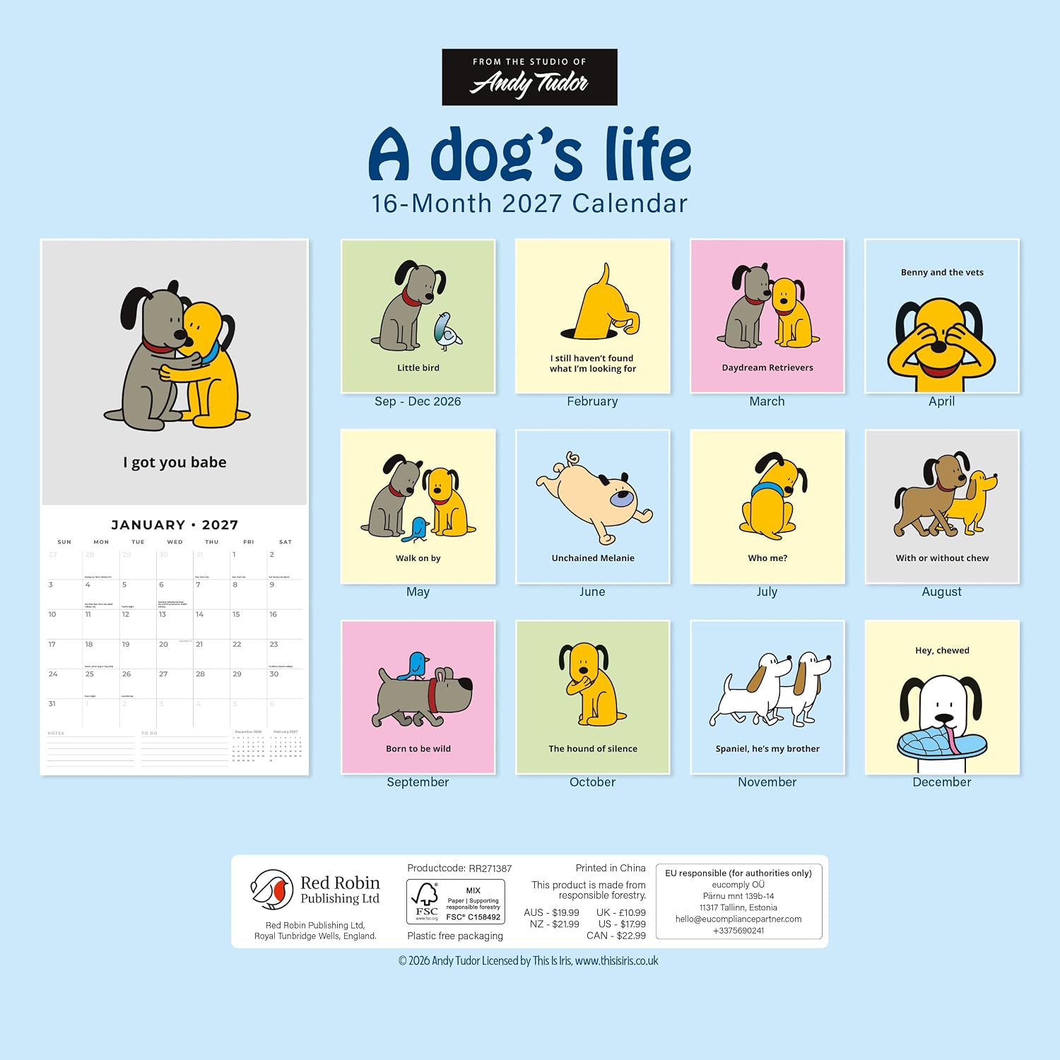 Red Robin Licensed Monthly Wall Calendars | 12" x 12"