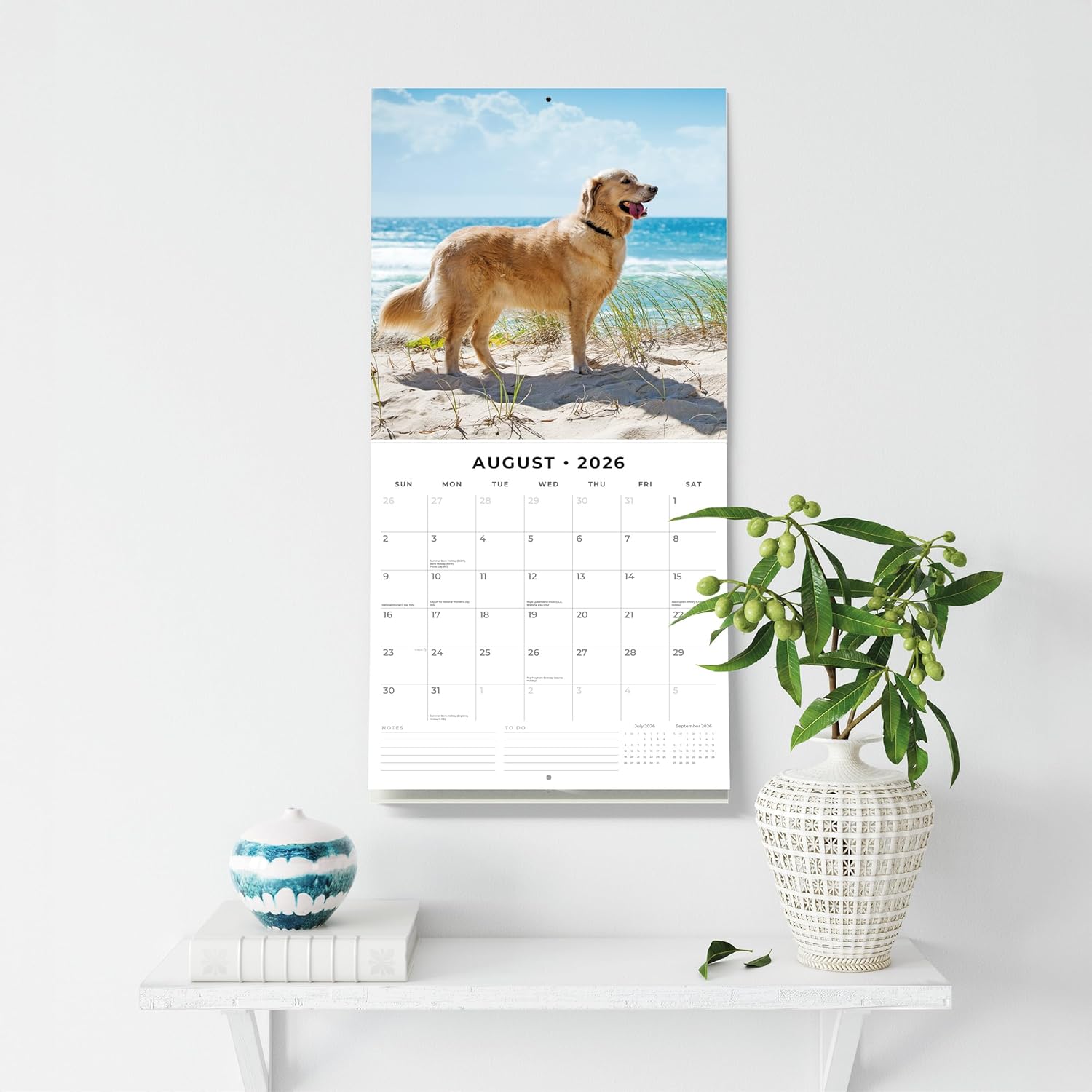 Red Robin 2026 Golden Retrievers Monthly Wall Calendar | 12" x 24" Open | Premium Thick & Sturdy Paper | Hangable 12 Month Calendar | Lined Notes & To Do Area | Vivid Images | Plastic Free