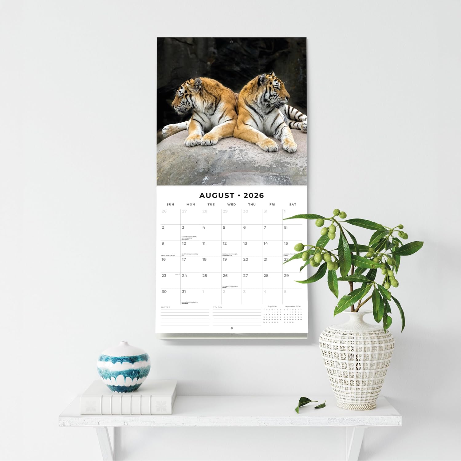 Red Robin 2026 Tigers Monthly Wall Calendar | 12" x 24" Open | Premium Thick & Sturdy Paper | Hangable 12 Month Calendar | Lined Notes & To Do Area | Vivid Images | Plastic Free