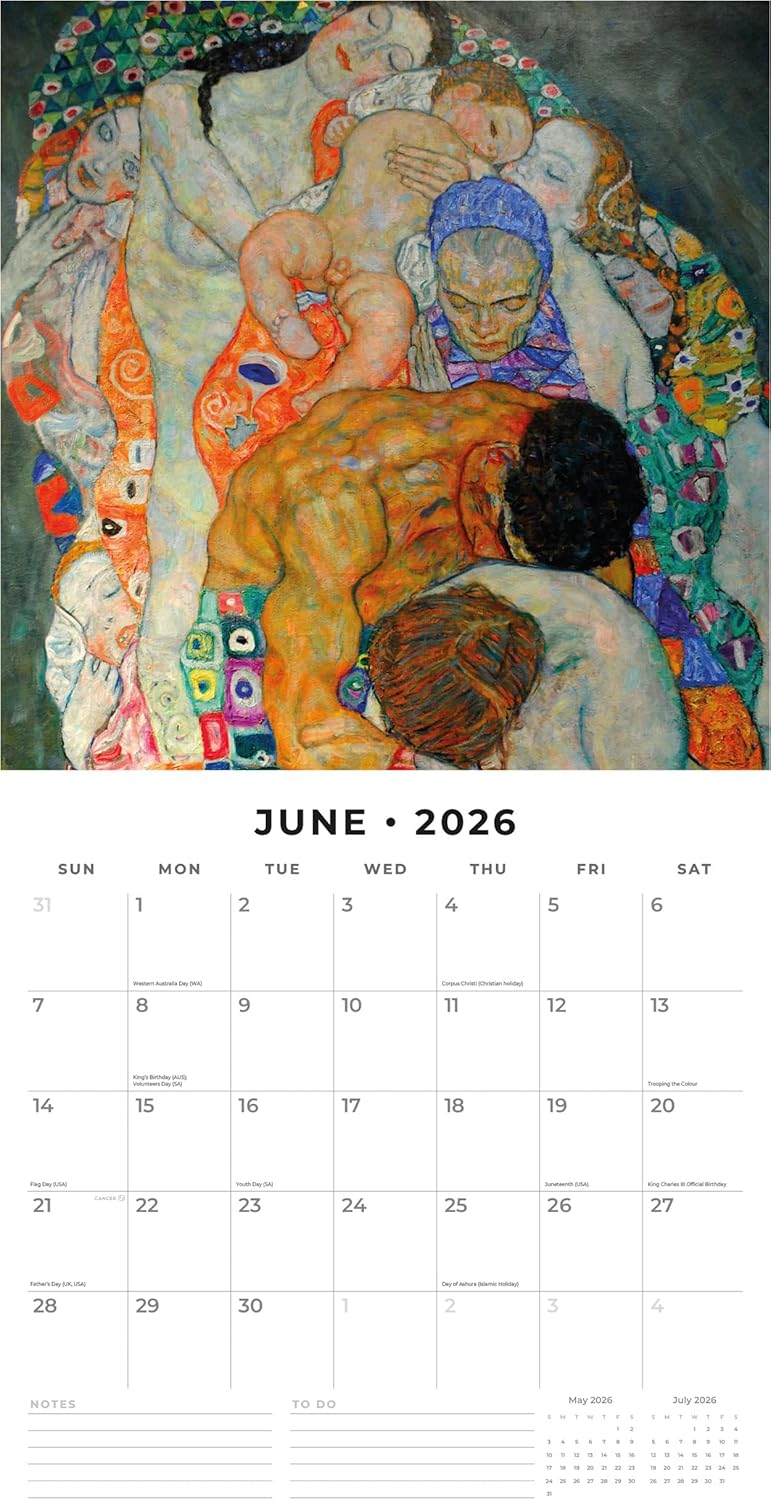 Red Robin 2026 Klimt Monthly Wall Calendar | 12" x 24" Open | Premium Thick & Sturdy Paper | Hangable 12 Month Calendar | Lined Notes & To Do Area | Vivid Images | Plastic Free