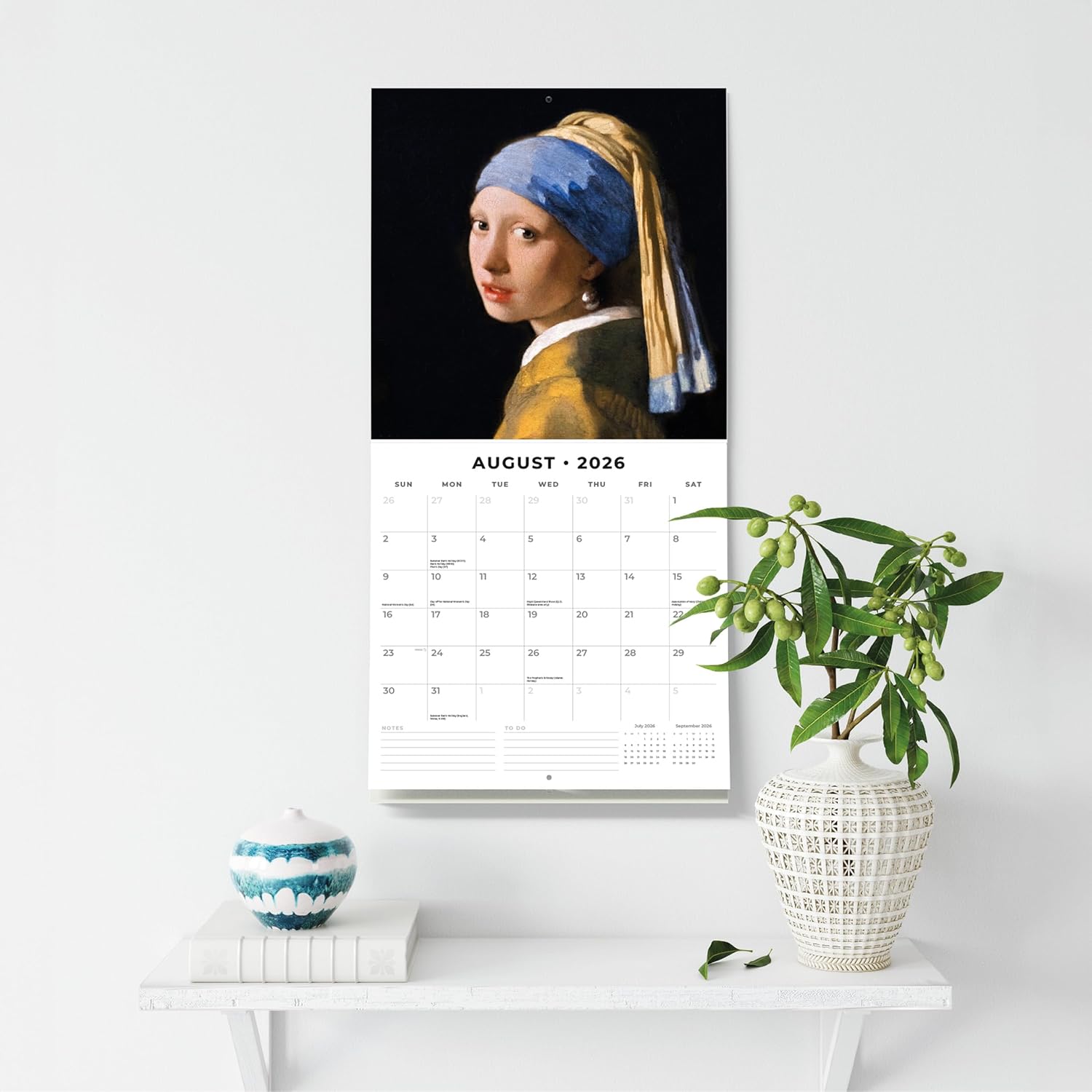 Red Robin 2026 Vermeer Monthly Wall Calendar | 12" x 24" Open | Premium Thick & Sturdy Paper | Hangable 12 Month Calendar | Lined Notes & To Do Area | Vivid Images | Plastic Free