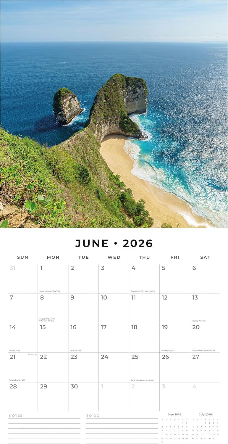 Red Robin 2026 Bali Monthly Wall Calendar | 12" x 24" Open | Premium Thick & Sturdy Paper | Hangable 12 Month Calendar | Lined Notes & To Do Area | Vivid Images | Plastic Free