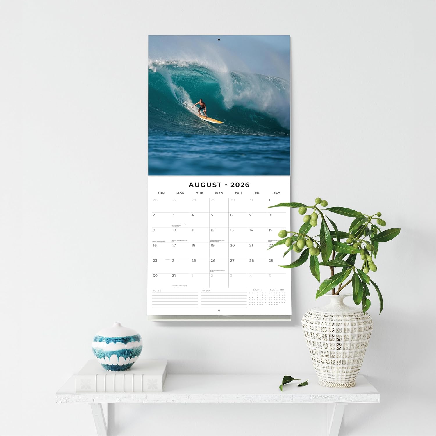 Red Robin 2026 Surfing Monthly Wall Calendar | 12" x 24" Open | Premium Thick & Sturdy Paper | Hangable 12 Month Calendar | Lined Notes & To Do Area | Vivid Images | Plastic Free
