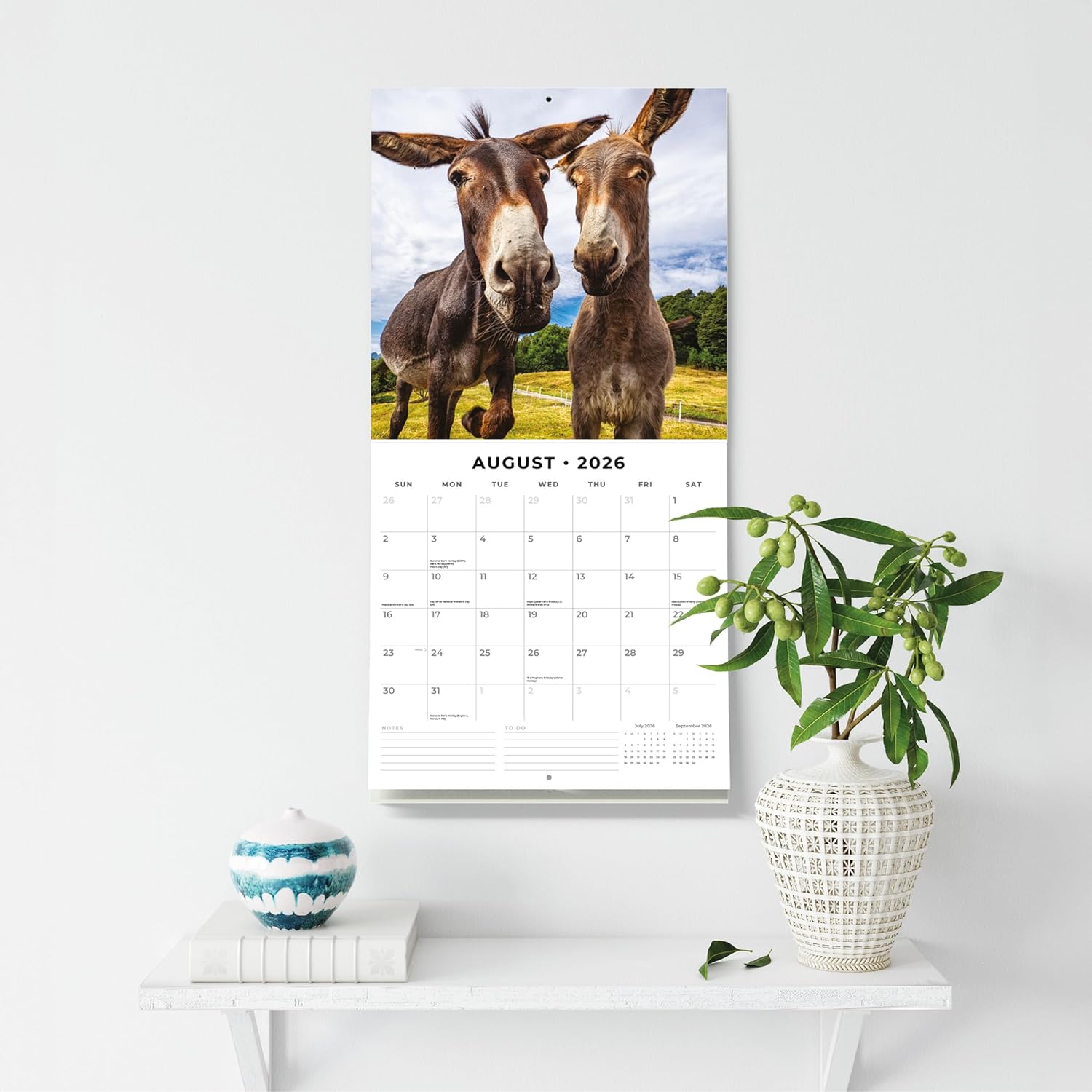 Red Robin 2026 Donkeys Monthly Wall Calendar | 12" x 24" Open | Premium Thick & Sturdy Paper | Hangable 12 Month Calendar | Lined Notes & To Do Area | Vivid Images | Plastic Free