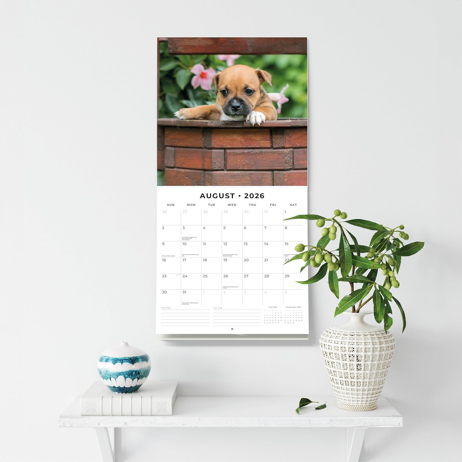 Red Robin 2026 Staffordshire Bull Terrier Puppies Monthly Wall Calendar | 12" x 24" Open | Premium Thick & Sturdy Paper | Hangable 12 Month Calendar | Lined Notes & To Do Area | Plastic Free