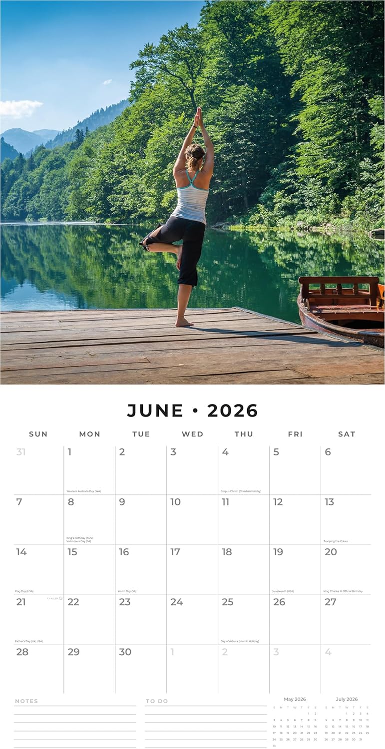 Red Robin 2026 Yoga Monthly Wall Calendar | 12" x 24" Open | Premium Thick & Sturdy Paper | Hangable 12 Month Calendar | Lined Notes & To Do Area | Vivid Images | Plastic Free