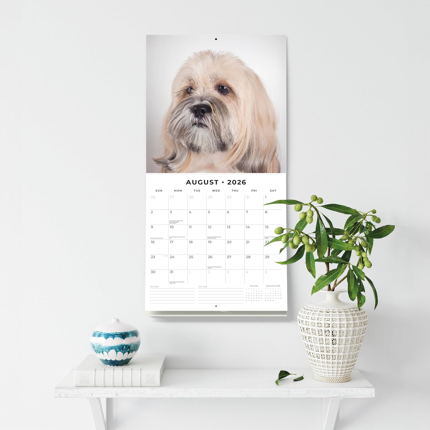 Red Robin 2026 Lhasa Apsos Monthly Wall Calendar | 12" x 24" Open | Premium Thick & Sturdy Paper | Hangable 12 Month Calendar | Lined Notes & To Do Area | Vivid Images | Plastic Free
