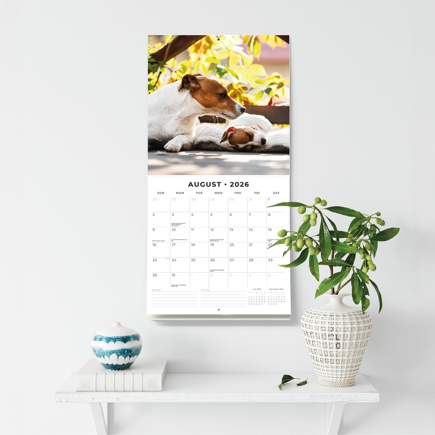 Red Robin 2026 Dogs & Puppies Monthly Wall Calendar | 12" x 24" Open | Premium Thick & Sturdy Paper | Hangable 12 Month Calendar | Lined Notes & To Do Area | Vivid Images | Plastic Free