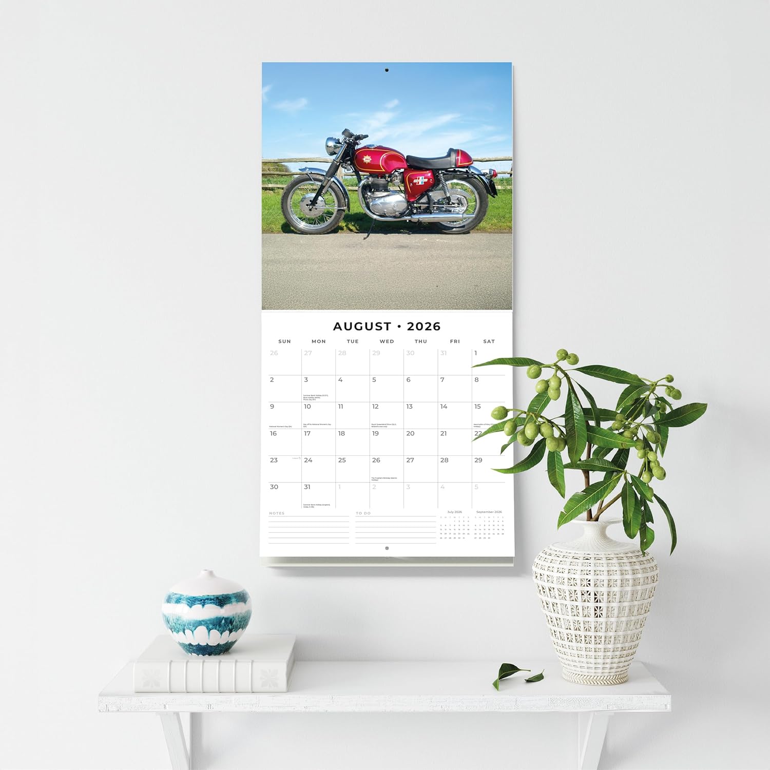 Red Robin 2026 Classic Bikes Monthly Wall Calendar | 12" x 24" Open | Premium Thick & Sturdy Paper | Hangable 12 Month Calendar | Lined Notes & To Do Area | Vivid Images | Plastic Free
