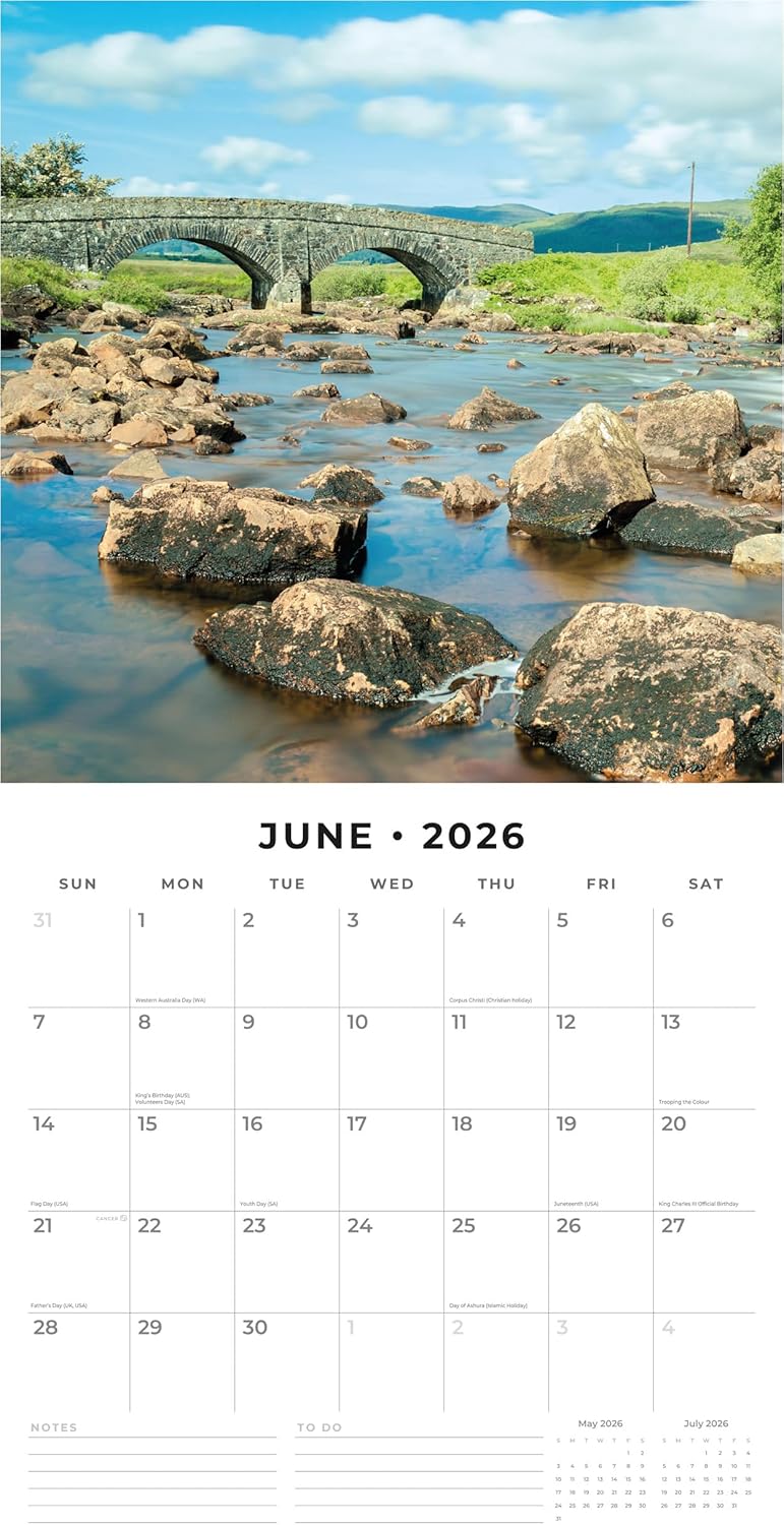 Red Robin 2026 Beautiful Britain Monthly Wall Calendar | 12" x 24" Open | Premium Thick & Sturdy Paper | Hangable 12 Month Calendar | Lined Notes & To Do Area | Vivid Images | Plastic Free