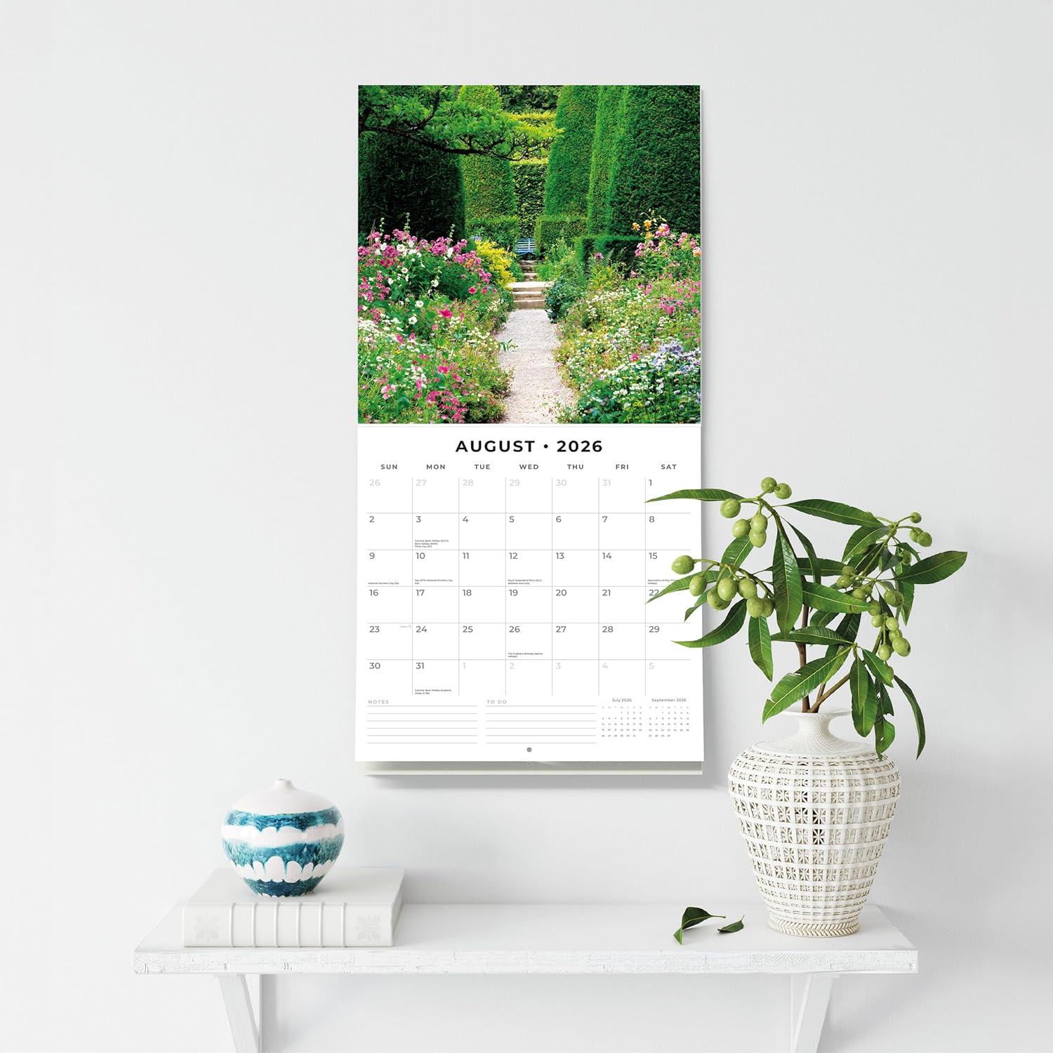 Red Robin 2026 Tranquil Gardens Monthly Wall Calendar | 12" x 24" Open | Premium Thick & Sturdy Paper | Hangable 12 Month Calendar | Lined Notes & To Do Area | Vivid Images | Plastic Free