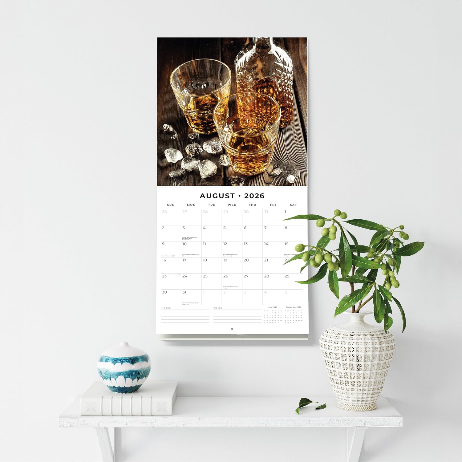 Red Robin 2026 Whisky Monthly Wall Calendar | 12" x 24" Open | Premium Thick & Sturdy Paper | Hangable 12 Month Calendar | Lined Notes & To Do Area | Vivid Images | Plastic Free